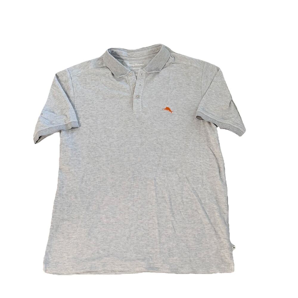 Tommy Bahama IslandZone Supima Grey Logo Polo Shirt Mens L Short Sleeve Marlin